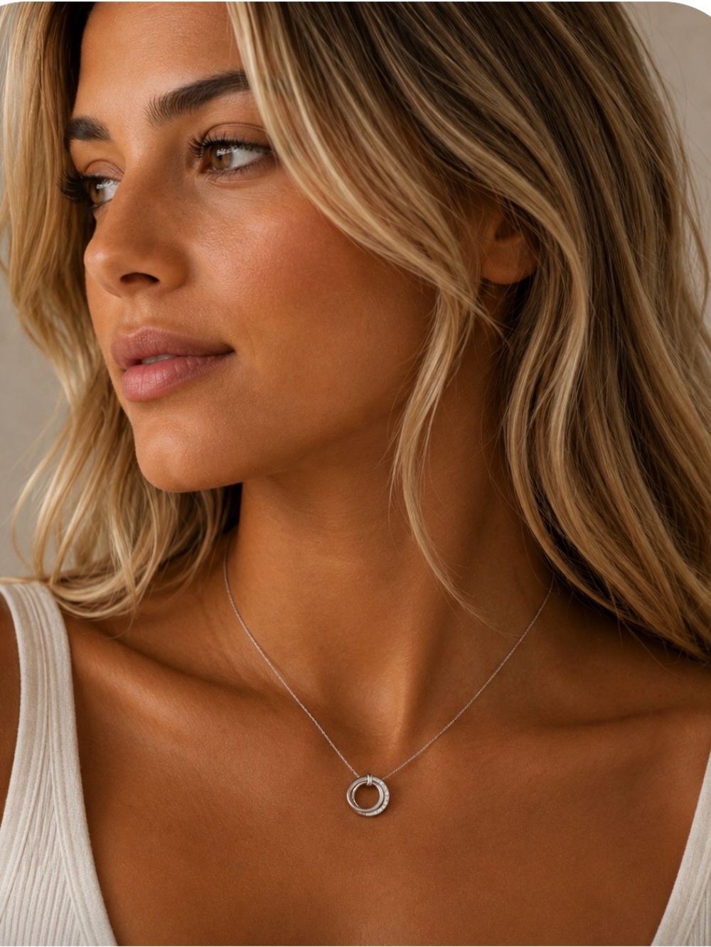 Elegant Silver Circle CZ Necklace